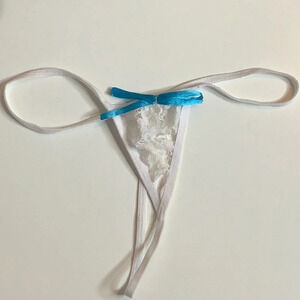White Lace Size S/M Lace Thong With Teal Satin Ribbon Tie. New Without Tags.